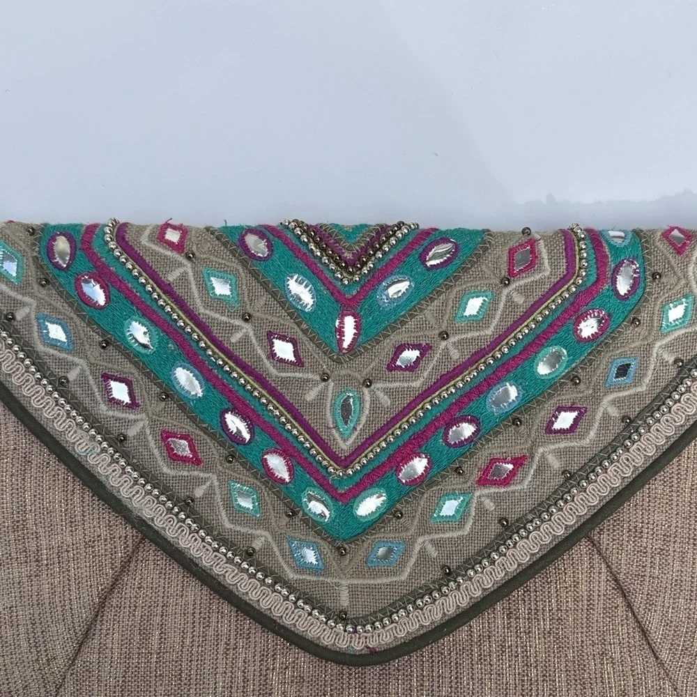 Vintage Chicos Jerri Clutch Embroidered Tan Bag NWOT
